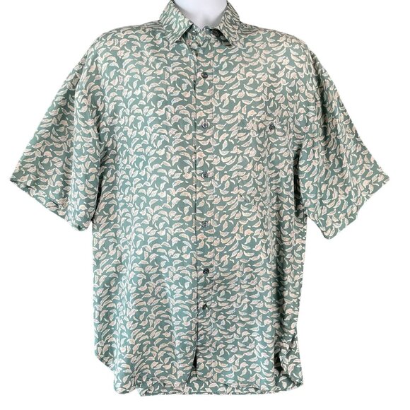 Silk Club Mens Shirt Size L Leaf Print Hawaiian Travel Cruise Beach Coastal Norm - Picture 1 of 12